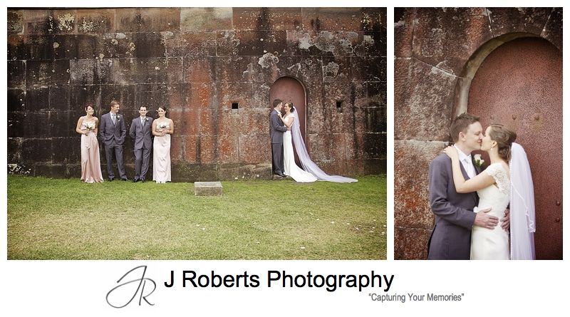 Sepia wash bridal photos at the Gunners' Barracks wall - sydney wedding photography 